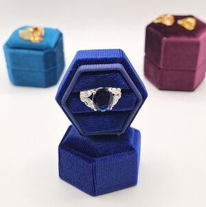 Sapphire Blue Swarovski Crystal Statement Ring Size 7 | Oval Cut Silver Tone